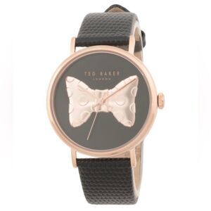 Ted Baker Phylipa Iconic Bow Black Rose Gold Leather Strap Watch